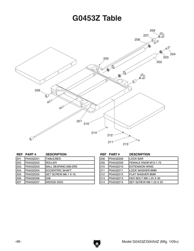 Parts for G0454Z 20