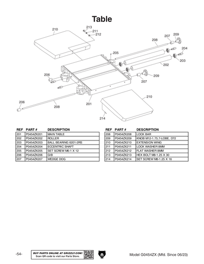 Parts for G0454ZX 20