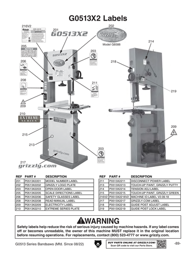 Part Diagram for G0513A40