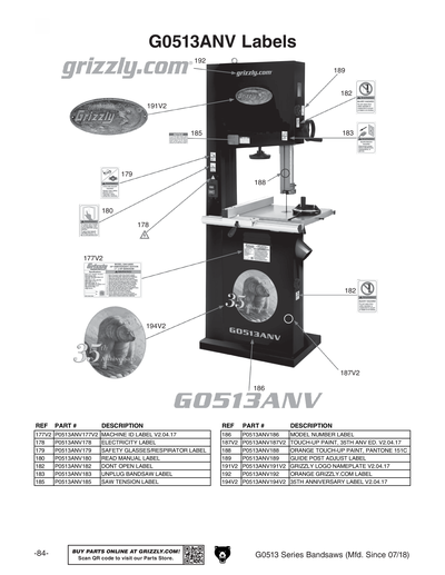 Part Diagram for G0513X2B