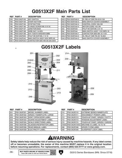 Part Diagram for G0513X2B