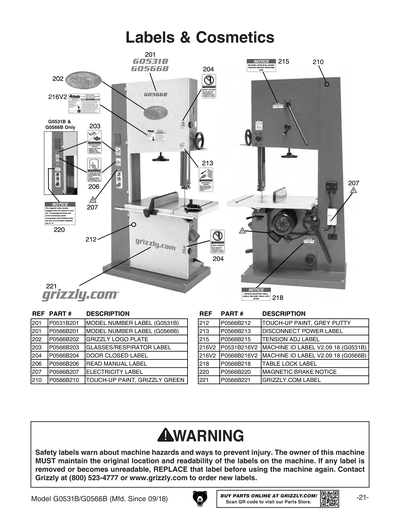 Part Diagram for G0531B
