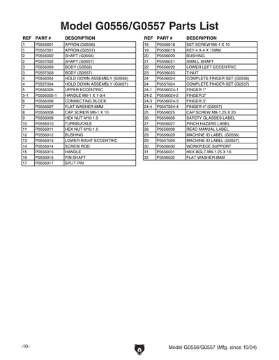 Part Diagram for G0557