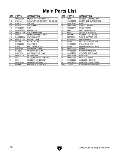 Part Diagram for G0583Z