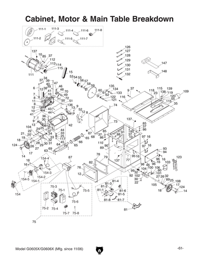 Parts for G0606X 12