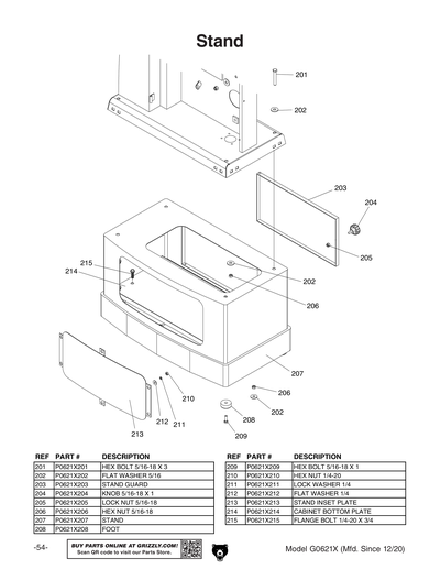 Part Diagram for G0621X