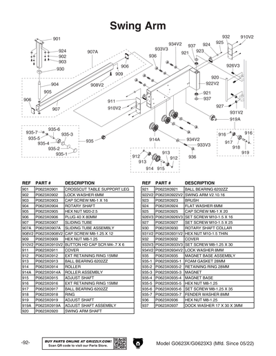 Part Diagram for G0623X3