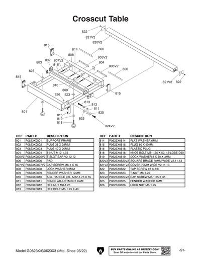 Part Diagram for G0623X