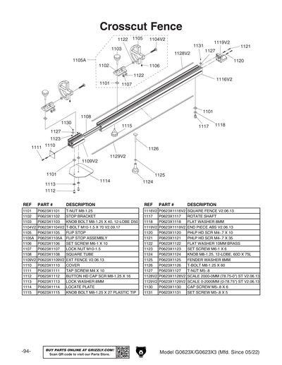 Part Diagram for G0623X