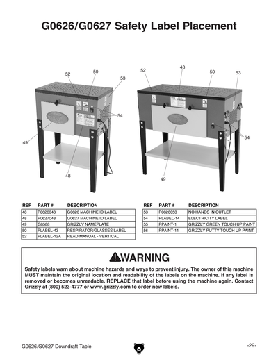 Part Diagram for G0626