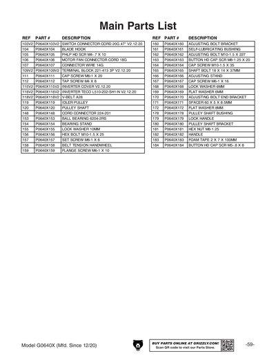 Part Diagram for G0640X
