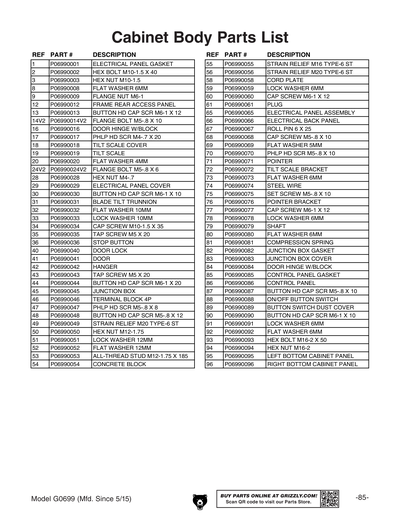 Part Diagram for G0699