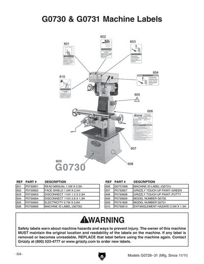 Part Diagram for G0730