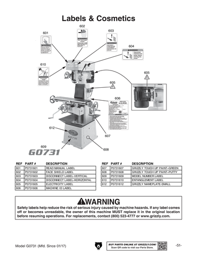 Part Diagram for G0731