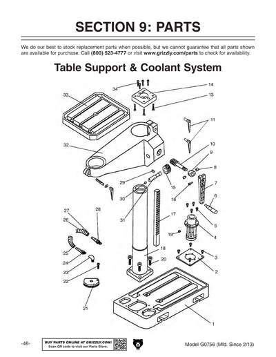 Parts for G0756 27-1/2
