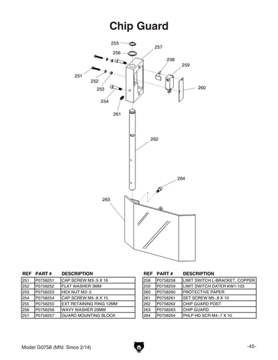 Parts for G0758 6