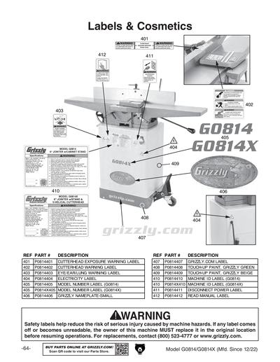Part Diagram for G0814