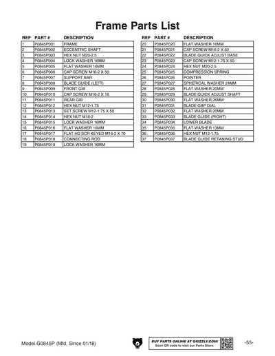 Part Diagram for G0845P