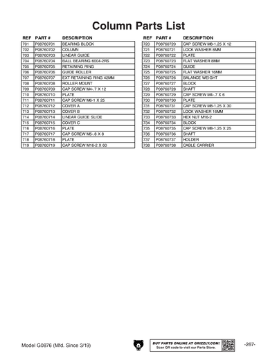 Part Diagram for G0876