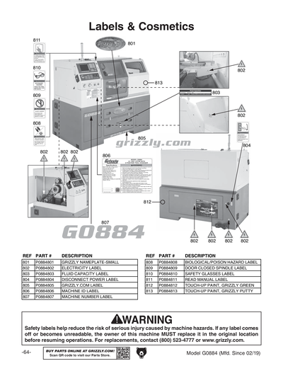 Parts for G0884 13