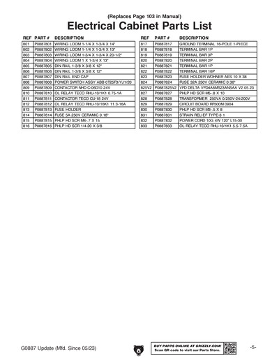 Parts for G0887 20