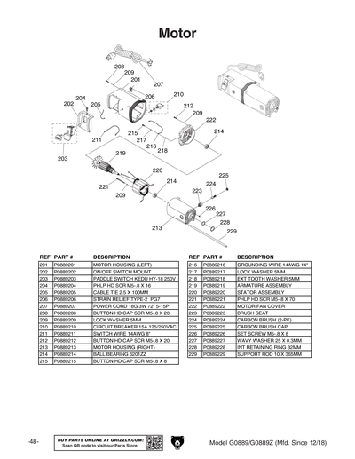 Parts for G0889Z 13