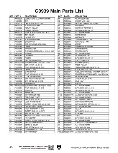 Part Diagram for G0939
