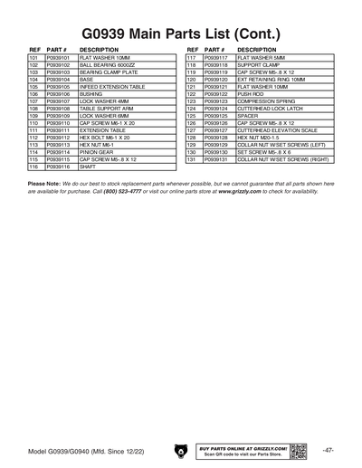Part Diagram for G0940