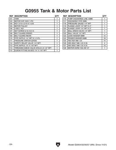 Part Diagram for G0954