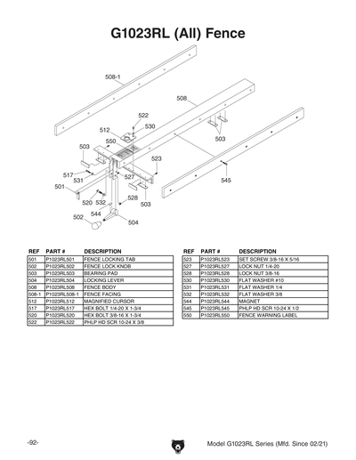 Part Diagram for G1023RLW