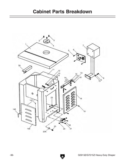 Parts for G5913Z 5 HP Professional Tilting Spindle Shaper - Z