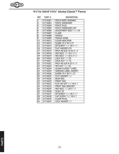 Part Diagram for W1716