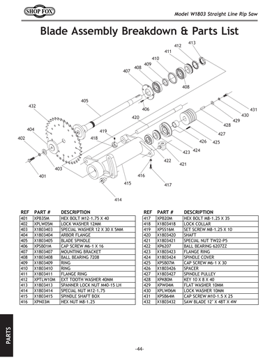 Parts for W1803 12