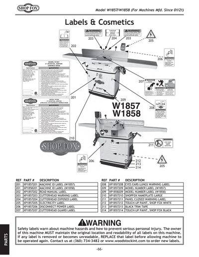 Parts for W1858 8