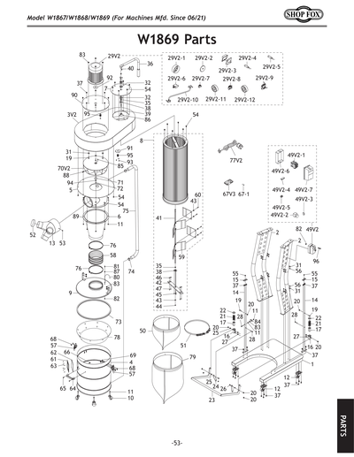 Parts for W1868 2 HP Portable Cyclone Dust Collector - Grizzly
