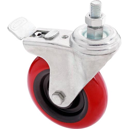 Image for Steelex D2616 - 4" Red Polyurethane Swivel Caster w/ Brake, Threaded