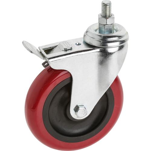 Image for Steelex D2618 - 5" Red Polyurethane Swivel Caster w/ Brake, Threaded