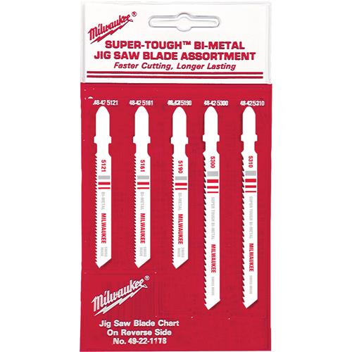 Image for Milwaukee T31350 - Assorted T-Shank Bi-Metal Jigsaw Blades, 5 pk.