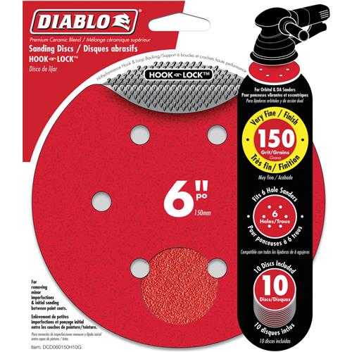 Image for Diablo T33516 - 6" 150 Grit (Very Fine)  ROS Hook & Lock™ Discs 10 Pk