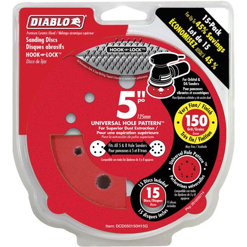Image for Diablo T33523 - 5" 150 Grit (Very Fine)  ROS Hook & Lock™ Discs 15 Pk