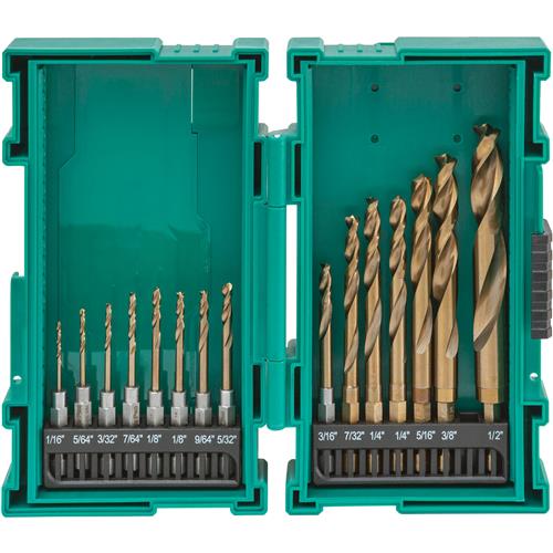 Image for Grizzly PRO T33842 - M35 HSS Cobalt Quick-Release Hex Shank Drill Bit Set, 15 Pc.