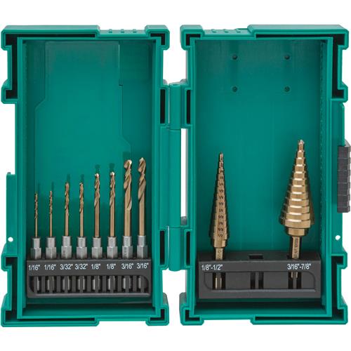 Image for Grizzly PRO T33846 - M35 Cobalt Quick-Release Hex Shank Step Drill and Drill Bit Set, 10 Pc.